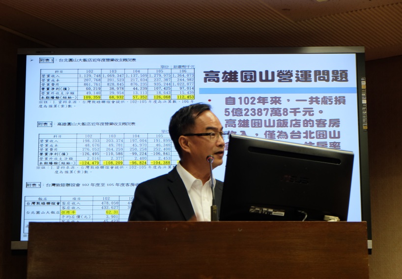 高雄圓山飯店連年虧損不受重視 立委李昆澤要求二個月內提出改善計畫