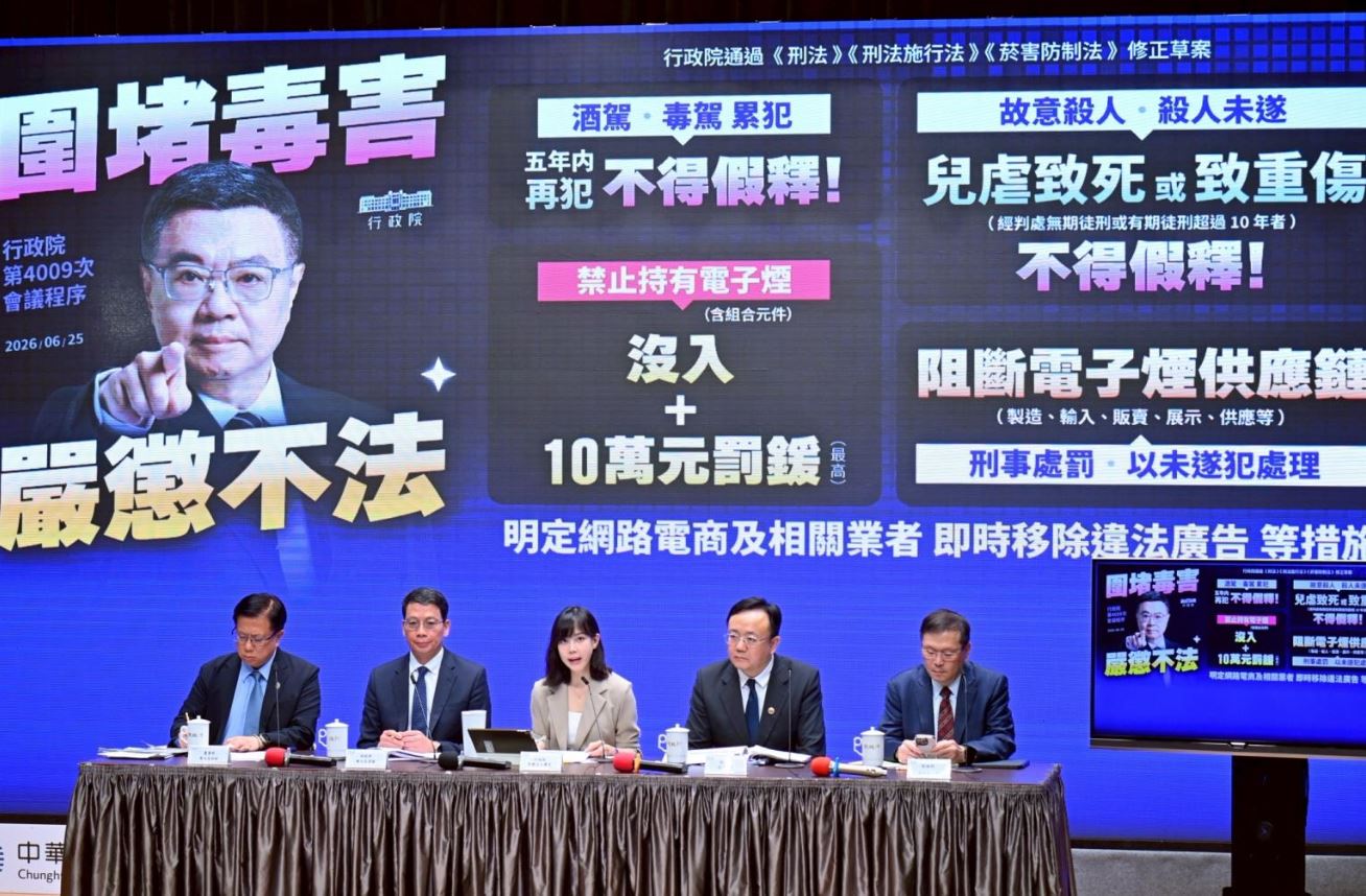 政院通過 毒駕酒駕累犯、兒虐及創意殺人不得假釋